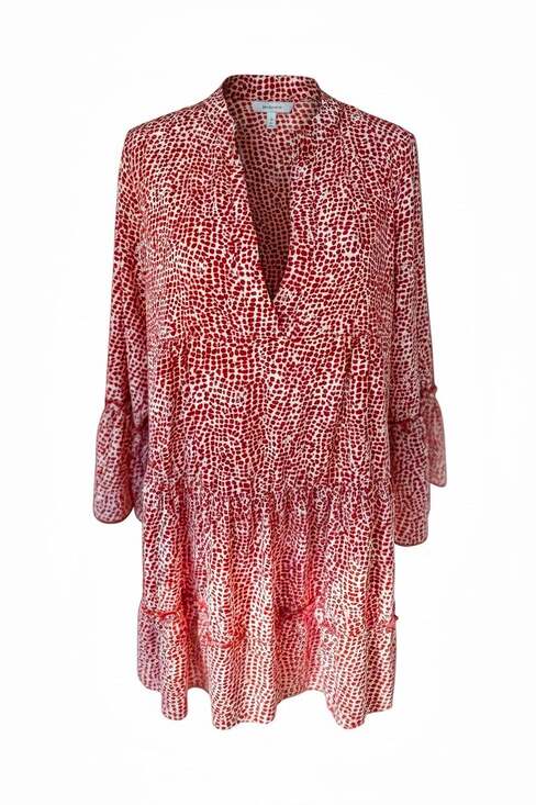 Anna Kay Dresses & Skirts - Anna Kay Red and White Animal Print Tiered Bell Sleeve Dress